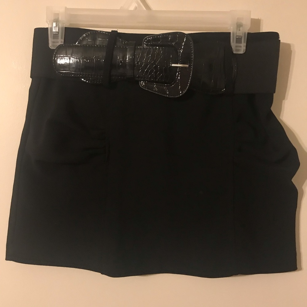 Black mini skirt with removable leather belt